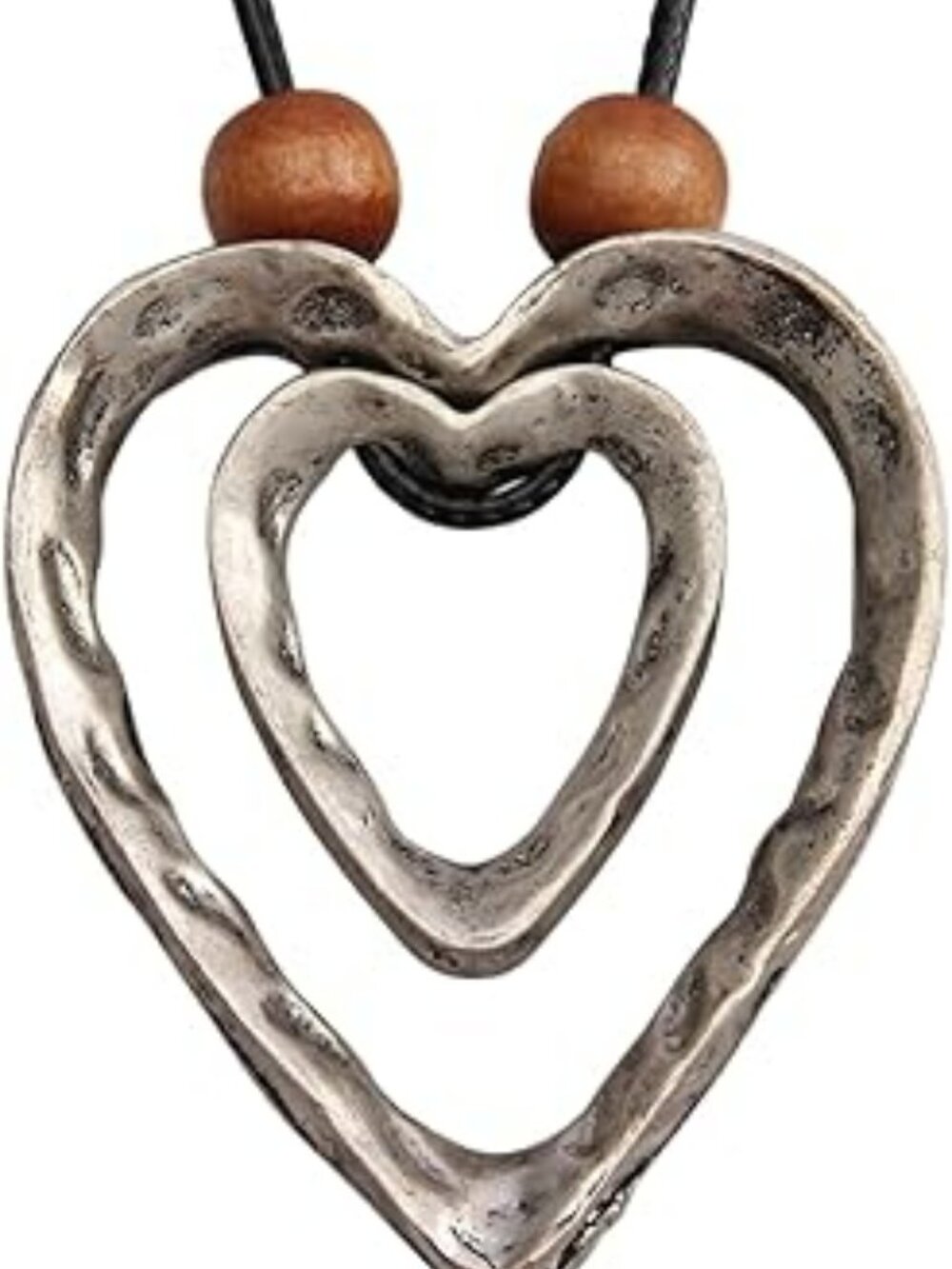 New Boho Necklace Long Chunky Silver Dual Heart Western Large Pendant Bohemian